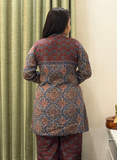 Maroon & Navy Blue Aajrakh print crape silk co-ord set