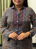 Maroon & Navy Blue Aajrakh print crape silk co-ord set