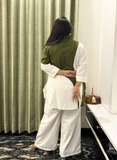 Green and Offwhite Cotton Katha Coord set