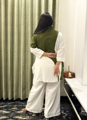 Green and Offwhite Cotton Katha Coord set