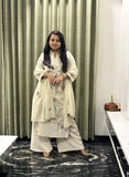 Beige Cotton Dress With Floral Thread Work & Palazzo