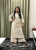 Beige Cotton Dress With Floral Thread Work & Palazzo