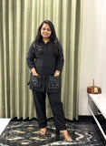 Black Cotton Co-ord Set With Back Work & Statement Pocket Design