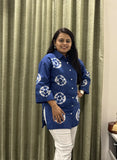 Blue Cotton Batik Shirt with Traditional Tie-Dye Print