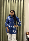 Blue Cotton Batik Shirt with Traditional Tie-Dye Print