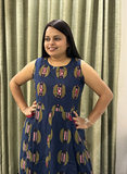 Blue Block Print with Hand-mirror work Cotton Kurti Set