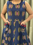 Blue Block Print with Hand-mirror work Cotton Kurti Set