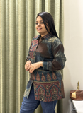 Grey Ajrakh aura crepe silk shirt
