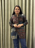 Grey Ajrakh aura crepe silk shirt
