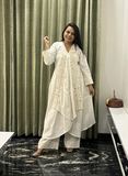 Off white Pure Khadi Premium Kurti Set with Hand-mirror work