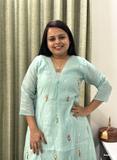 Mint blue embroidered chanderi silk dress with dupatta