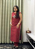 Maroon Cotton 2-Piece Kurti Set for Women