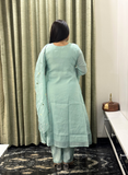 Mint blue embroidered chanderi silk dress with dupatta