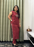 Maroon Cotton 2-Piece Kurti Set for Women