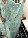 Mint blue embroidered chanderi silk dress with dupatta
