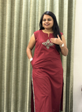 Maroon Cotton 2-Piece Kurti Set for Women