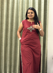 Maroon Cotton 2-Piece Kurti Set for Women
