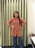 Red Ajrakh print crepe silk premium shirt