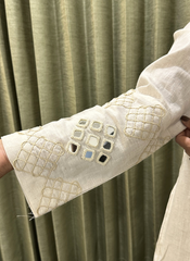 Off white Pure Khadi trending coord set with Hand-mirror work