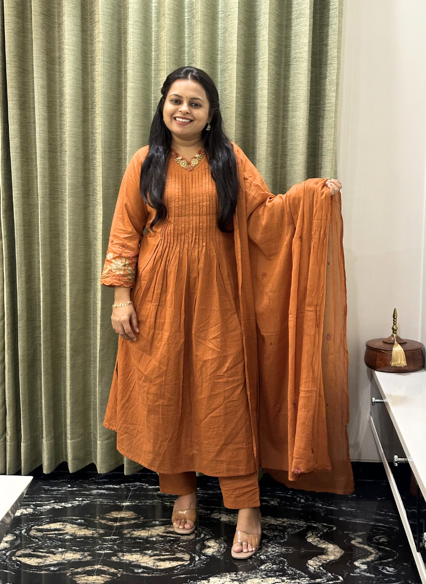 Rust Cotton Dress – Casual Ethnic Wear