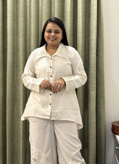 Off white Pure Khadi trending coord set with Hand-mirror work