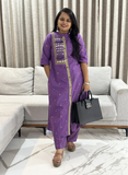 Jamdani Cotton Purple Mirror Worked Handcrafted Kurta with Straight Pants