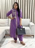 Jamdani Cotton Purple Mirror Worked Handcrafted Kurta with Straight Pants