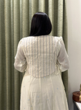 Creme Chanderi Embroidery with Applique round neck 3 piece set with jacket