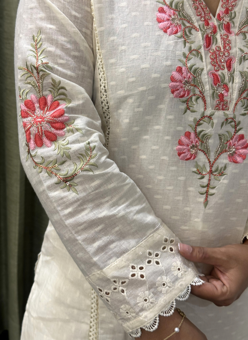 Off White Cotton Chikankari Dress