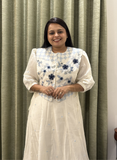Creme Chanderi Embroidery with Applique round neck 3 piece set with jacket