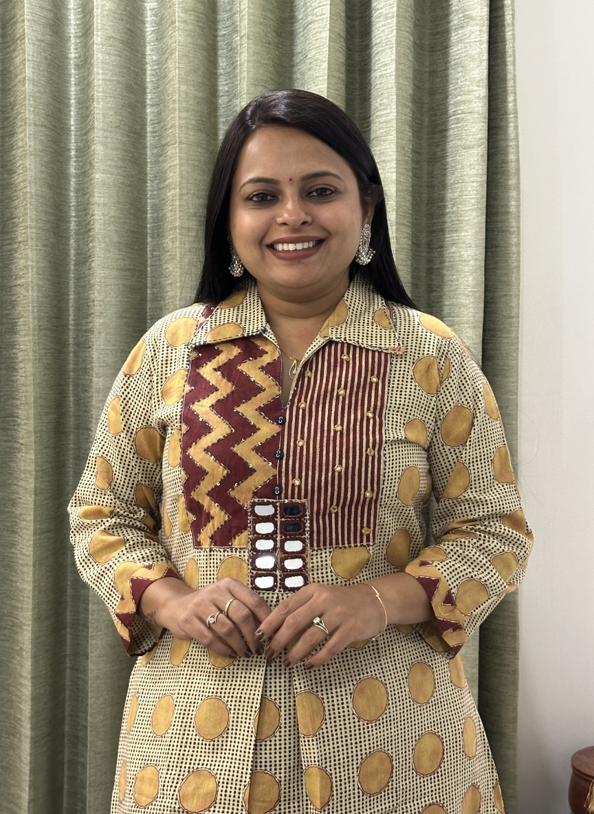 Biege and Maroon Hand-mirror work cotton kurti set