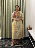 Biege and Maroon Hand-mirror work cotton kurti set