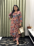 Dusty Rose Kalamkari Floral Print Cotton Kurta Set with Pants