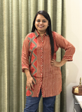 Red Ajrakh print crepe silk premium shirt