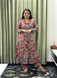 Dusty Rose Kalamkari Floral Print Cotton Kurta Set with Pants