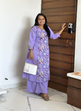 Lavender Cotton Abstract Mandala Embroidered Panel Kurta with Palazzo Set