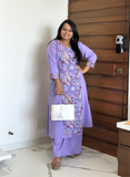 Lavender Cotton Abstract Mandala Embroidered Panel Kurta with Palazzo Set