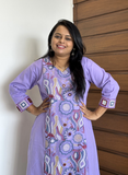 Lavender Cotton Abstract Mandala Embroidered Panel Kurta with Palazzo Set