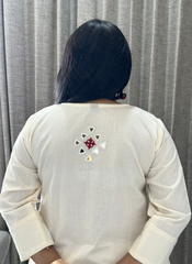 Off White Cotton Ethnic Embroidered A-Line Kurta Set