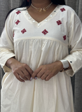 Off White Cotton Ethnic Embroidered A-Line Kurta Set