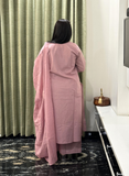 Baby pink V-neck Patch work pure cotton dress with pure mulcotton dupatta