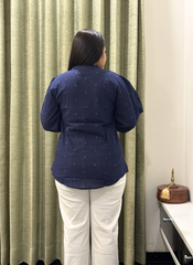 Navvy Blue Pure Jamdani Cotton Short Top