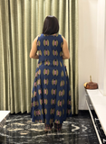 Blue Block Print with Hand-mirror work Cotton Kurti Set