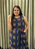 Blue Block Print with Hand-mirror work Cotton Kurti Set