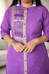 Jamdani Cotton Purple Mirror Worked Handcrafted Kurta with Straight Pants