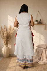Khadi Cotton with Handweaving Sleeveless Kurta & Palazzo Set
