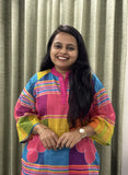 Multi Color Cotton Kurti Set with Vibrant Checkered Pattern