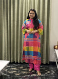 Multi Color Cotton Kurti Set with Vibrant Checkered Pattern