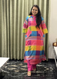 Multi Color Cotton Kurti Set with Vibrant Checkered Pattern