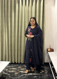 Navy Blue Cotton Dress with Floral Embroidery Kurta Set